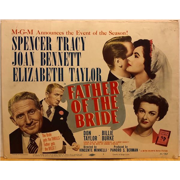 Father of the Bride 1950 original vintage lobby card