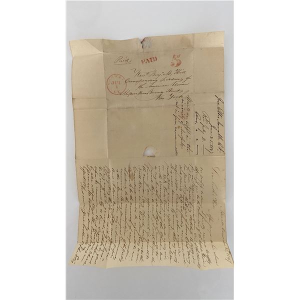 1847 Stampless letter - First Day of Postage