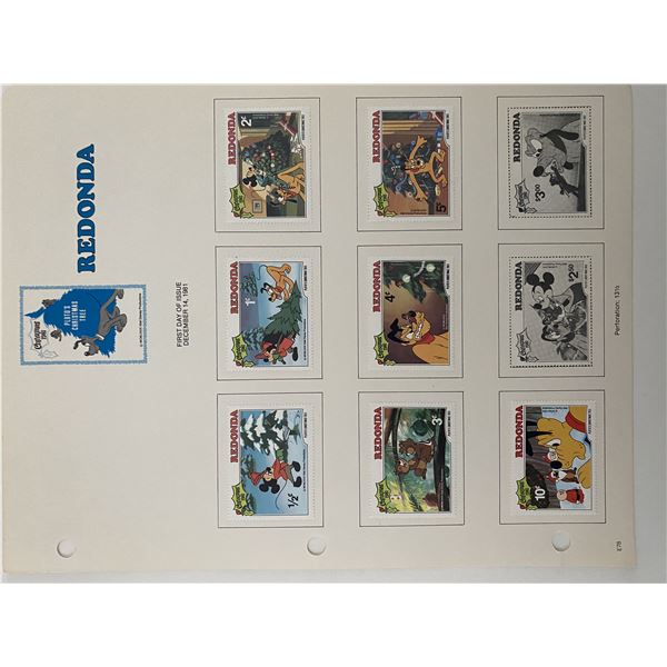 Walt Disney Pluto's Christmas Tree  Christmas 1981 Stamp Sheet. Redonda