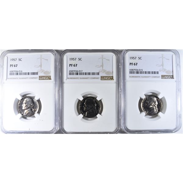 (3) 1957 JEFFERSON NICKELS  NGC PF 67