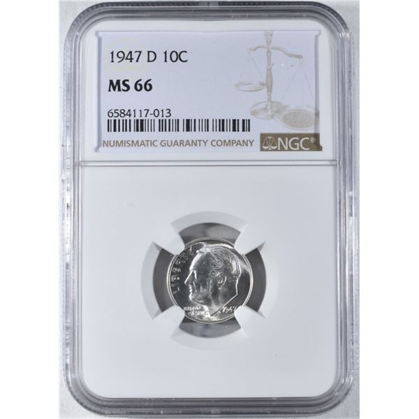 1947-D ROOSEVELT DIME NGC MS66