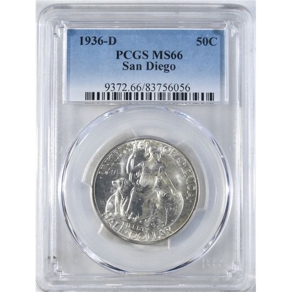 1936-D SAN DIEGO COMMEM HALF DOLLAR PCGS MS 66