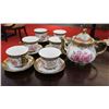 Image 1 : Qty 6 Teacups & Saucers w/ Rose Design & Matching Teapot w/ Lid