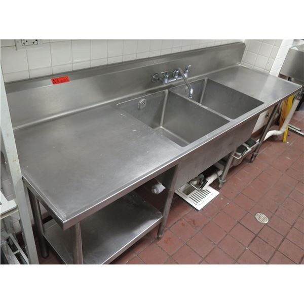 SCF Sparks Custom Fabrication Double Sink w/ Drain & Undershelf 89"x25"x42"