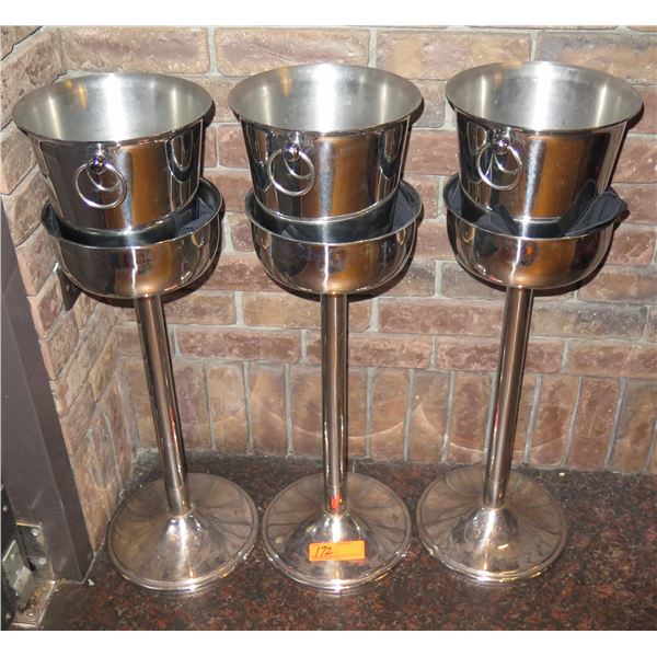 Qty 3 Metal Ice Buckets w/ Pedestal Stands