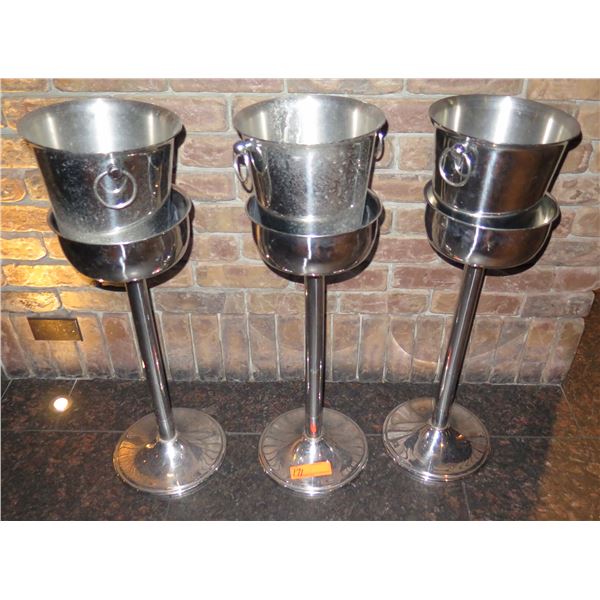 Qty 3 Metal Ice Buckets w/ Pedestal Stands