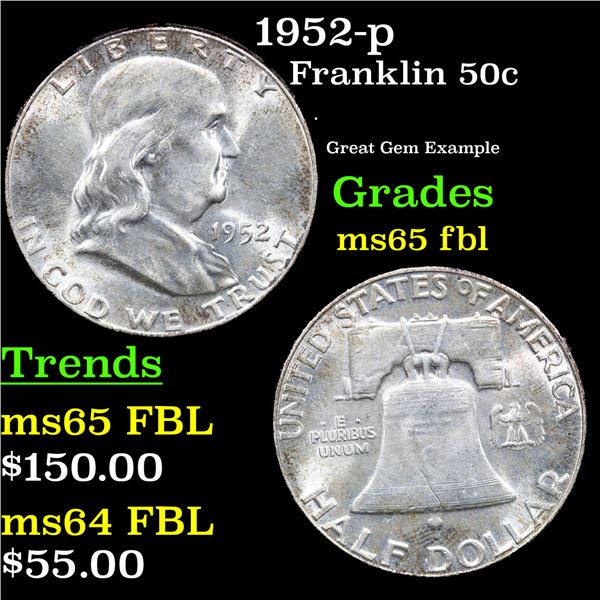 1952-p Franklin Half Dollar 50c Grades GEM FBL