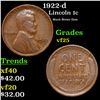 1922-d Lincoln Cent 1c Grades vf+