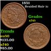 1851 Braided Hair Large Cent 1c Grades xf+