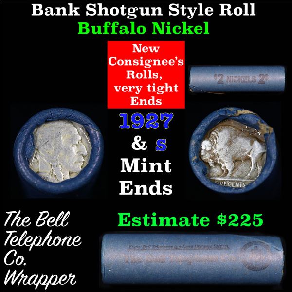 Buffalo Nickel Shotgun Roll in Old Bank Style 'Bell Telephone'  Wrapper 1927 &s Mint Ends Grades
