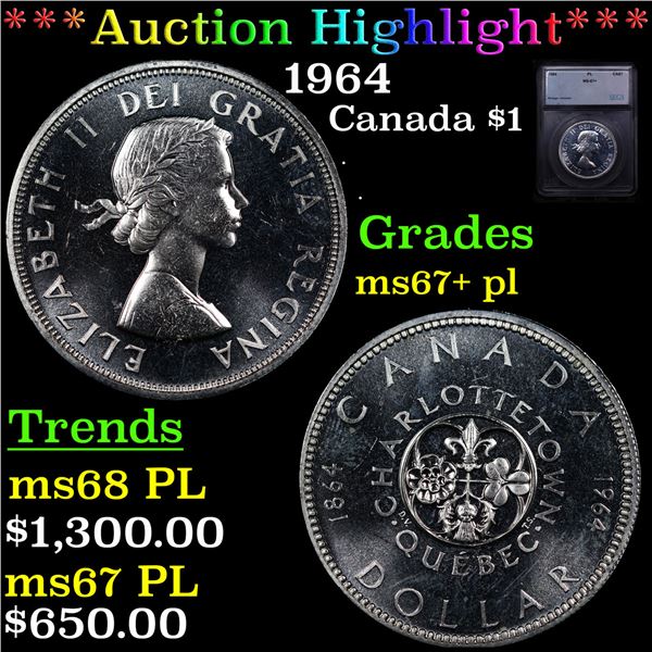 ***Auction Highlight*** 1964 Canada Dollar $1 Graded ms67+ pl By SEGS (fc)