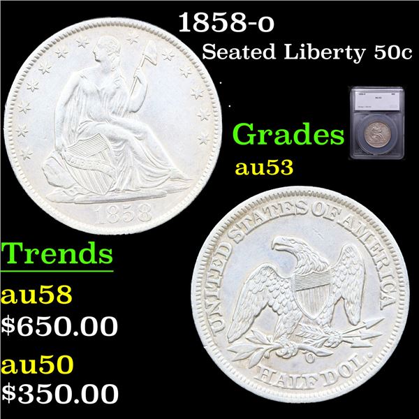 1858-o Seated Half Dollar 50c Graded au53 By SEGS