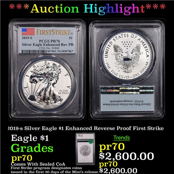 Proof ***Auction Highlight*** PCGS 2019-s Silver Eagle $1 Enhanced Reverse Proof Silver Eagle Dollar
