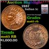 ***Auction Highlight*** 1887 Indian Cent 1c Grades GEM Unc RB BY SEGS (fc)