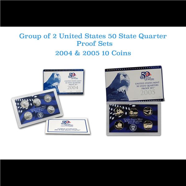 Group of 2 2004-2005 United States Quarters Proof Set - 10 pc set - Low Mintage