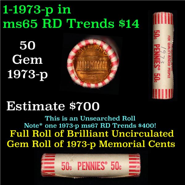 Shotgun Lincoln 1c roll, 1973-p 50 pcs provident natioinal bank
