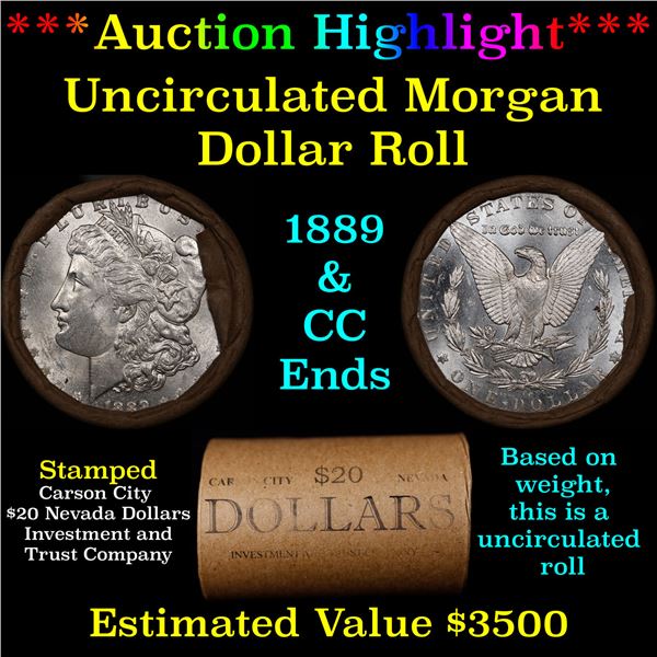 ***Auction Highlight*** 1889 & CC Uncirculated Morgan Dollar Shotgun Roll (fc)