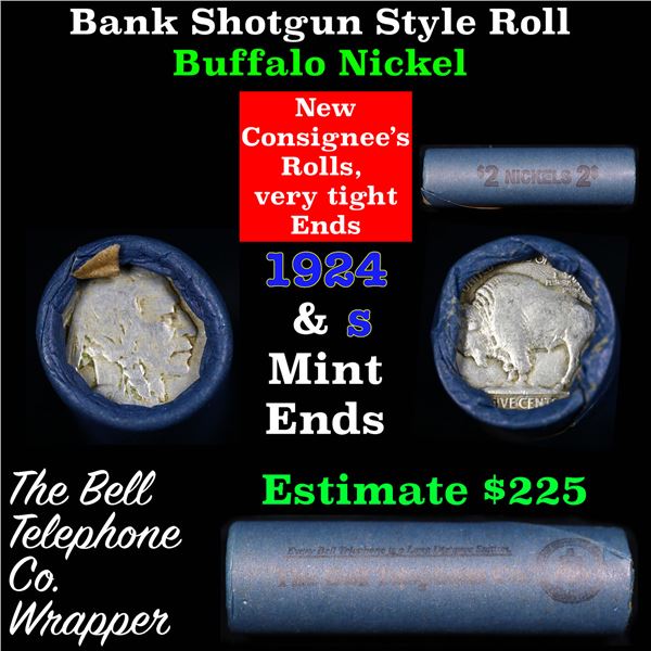 Buffalo Nickel Shotgun Roll in Old Bank Style 'Bell Telephone'  Wrapper 1924 &s Mint Ends Grades