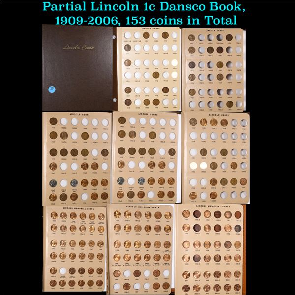 Partial Lincoln 1c Dansco Book, 1909-2006, 153 coins in Total