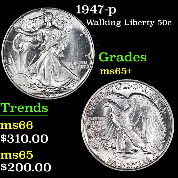 1947-p Walking Liberty Half Dollar 50c Grades GEM+ Unc