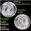 Image 1 : 1947-p Walking Liberty Half Dollar 50c Grades GEM+ Unc
