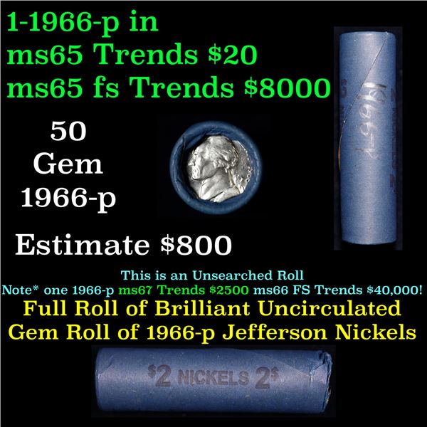 Shotgun Jefferson 5c roll, 1966-p 50 pcs Vintage Nickel Wrapper.