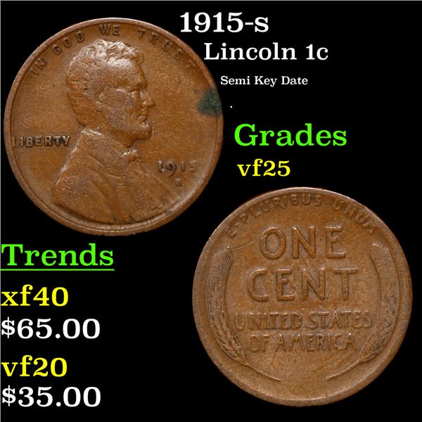 1915-s Lincoln Cent 1c Grades vf+