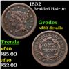 1852 Braided Hair Large Cent 1c Grades VF Details