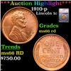 ***Auction Highlight*** 1910-p Lincoln Cent 1c Graded ms66 rd By SEGS (fc)