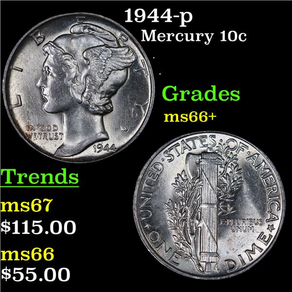 1944-p Mercury Dime 10c Grades GEM++ Unc