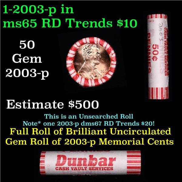 Shotgun Lincoln 1c roll, 2003-p 50 pcs Dunbar Wrapper.