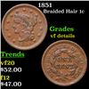 1851 Braided Hair Large Cent 1c Grades vf details.