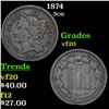 1874 Three Cent Copper Nickel 3cn Grades vf, very fine
