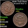 1846 Tall Date Braided Hair Large Cent 1c Grades vf++