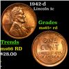1942-d Lincoln Cent 1c Grades Gem+ Unc RD