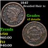 1847 Braided Hair Large Cent 1c Grades vf details
