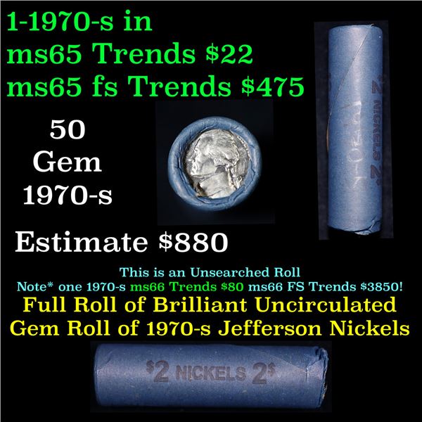 Shotgun Jefferson 5c roll, 1970-s 50 pcs Vintage Nickel Wrapper.