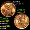 1940-p Lincoln Cent 1c Grades GEM++ RD