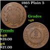 Image 1 : 1865 Plain 5 Two Cent Piece 2c Grades vg, very good