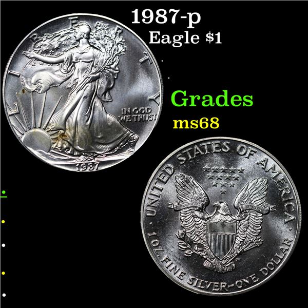 1987-p Silver Eagle Dollar $1 Grades GEM+++ Unc