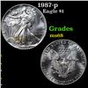 1987-p Silver Eagle Dollar $1 Grades GEM+++ Unc