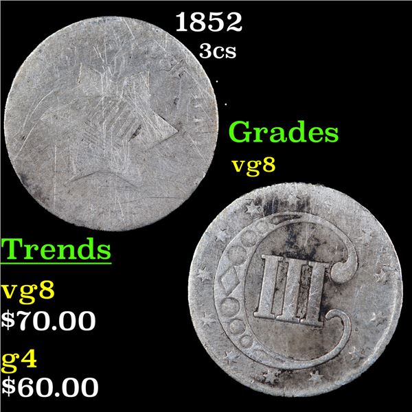 1852 Three Cent Silver 3cs Grades vg, very good