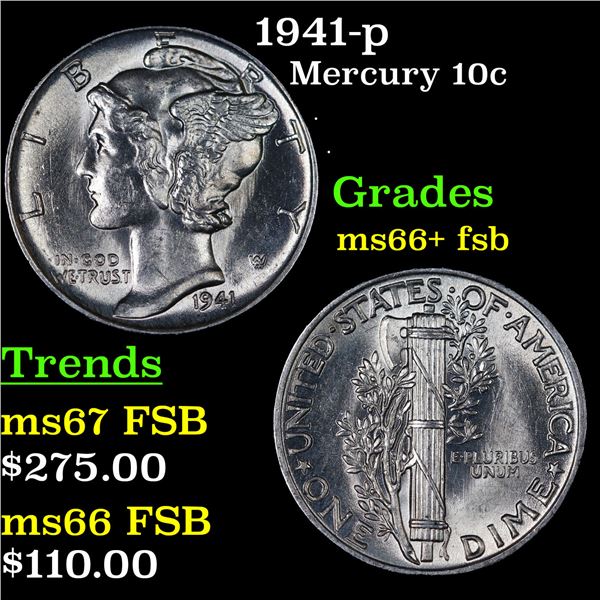 1941-p Mercury Dime 10c Grades GEM++ FSB