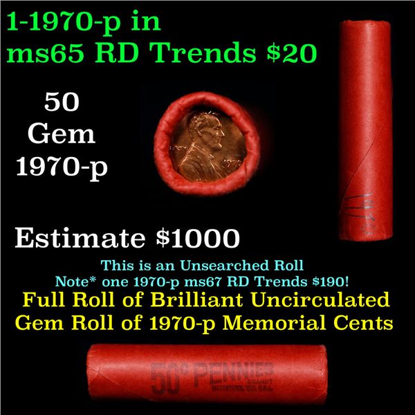 Shotgun Lincoln 1c roll, 1970-p 50 pcs Brandt Wrapper.