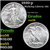 1939-p Walking Liberty Half Dollar 50c Grades Choice AU/BU Slider