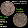 1846 Tall Date Braided Hair Large Cent 1c Grades vf details