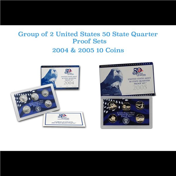 Group of 2 2004-2005 United States Quarters Proof Set - 10 pc set - Low Mintage
