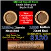 Image 1 : Mixed small cents 1c orig shotgun roll, 1920-s Wheat Cent, 1895 Indian Cent other end, Brinks Wrappe