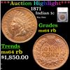 Image 1 : ***Auction Highlight*** 1871 Indian Cent 1c Graded ms64 rb By SEGS (fc)