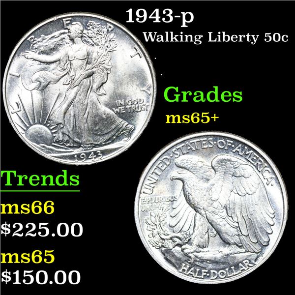 1943-p Walking Liberty Half Dollar 50c Grades GEM+ Unc